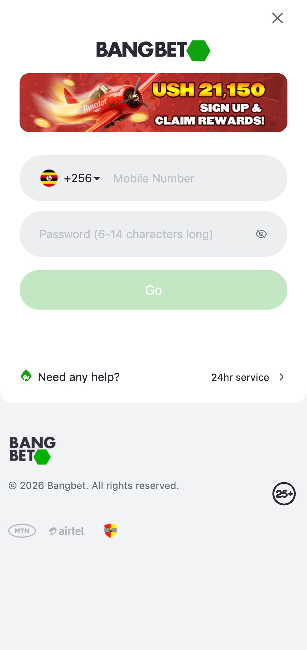 Bangbet registration page
