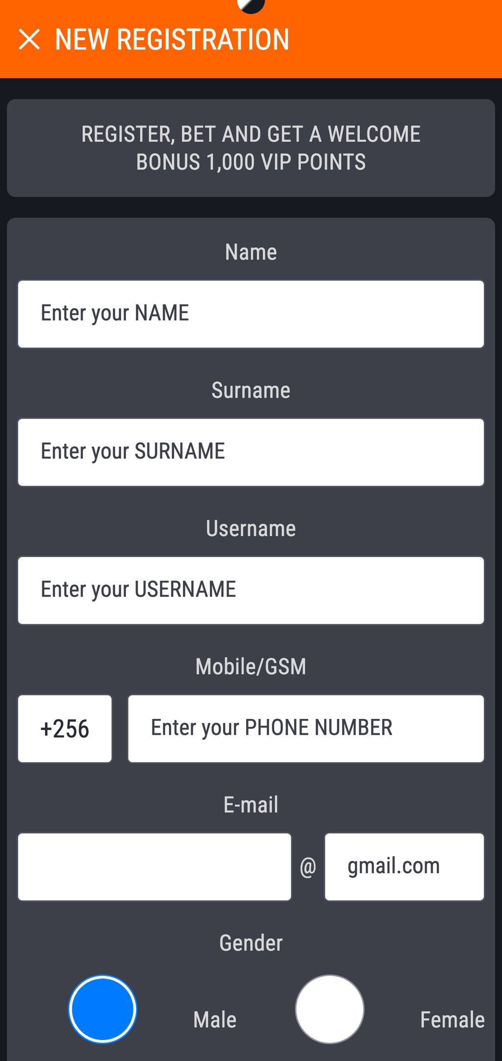 Fortebet registration page