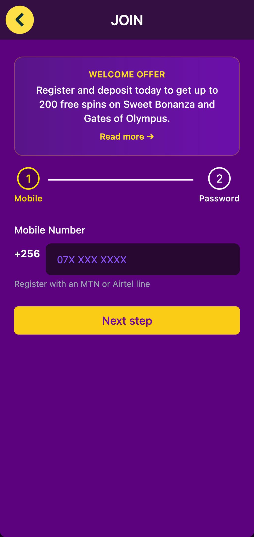 Bongobongo registration page