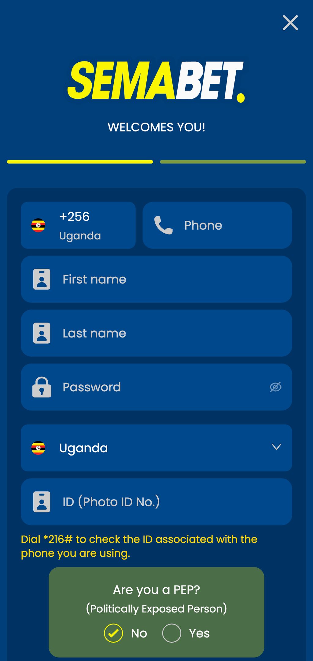 SemaBet registration page